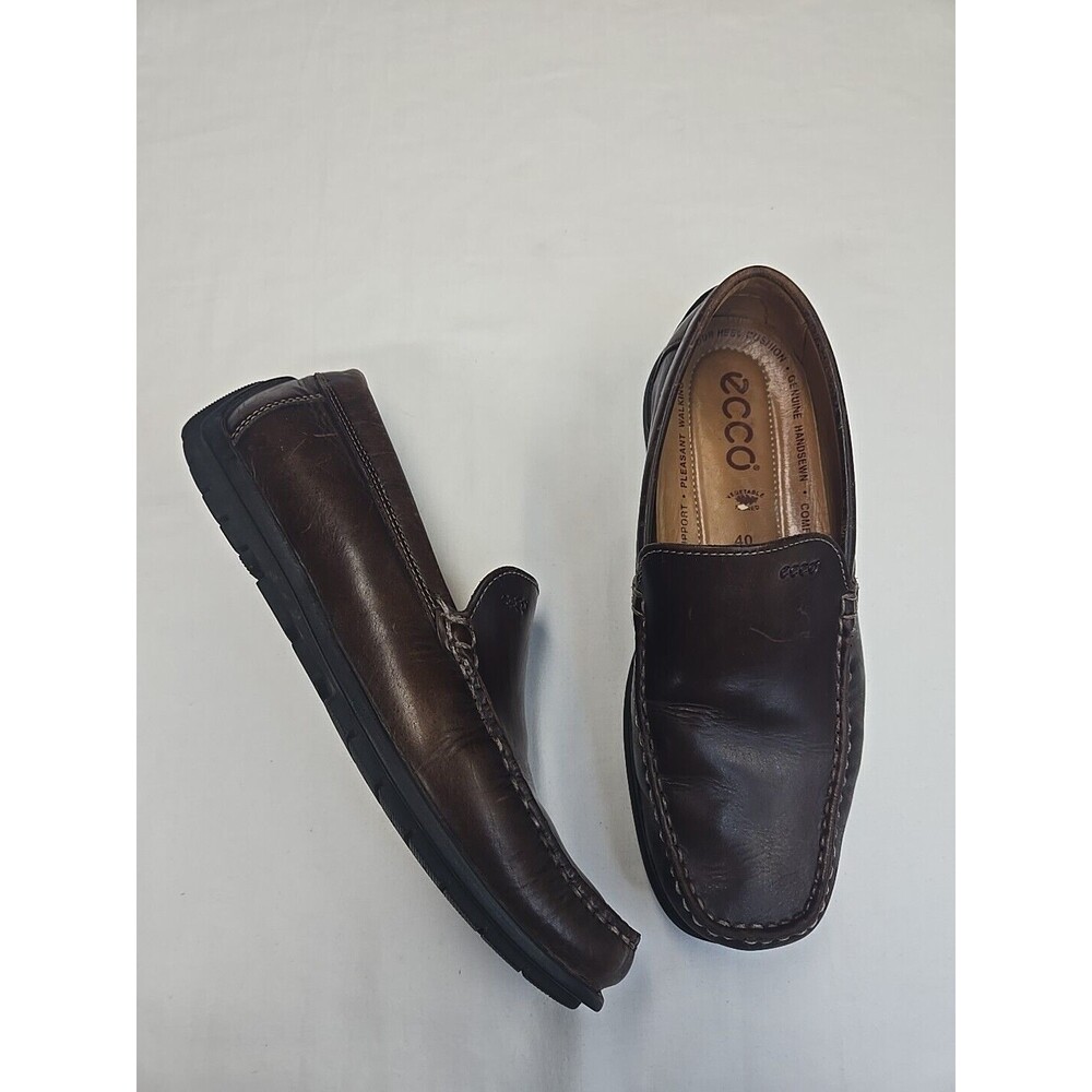 ECCO Men's Size EUR 40 Brown Leather‎ Driving Loafer Slip-On Shoes Arch Support